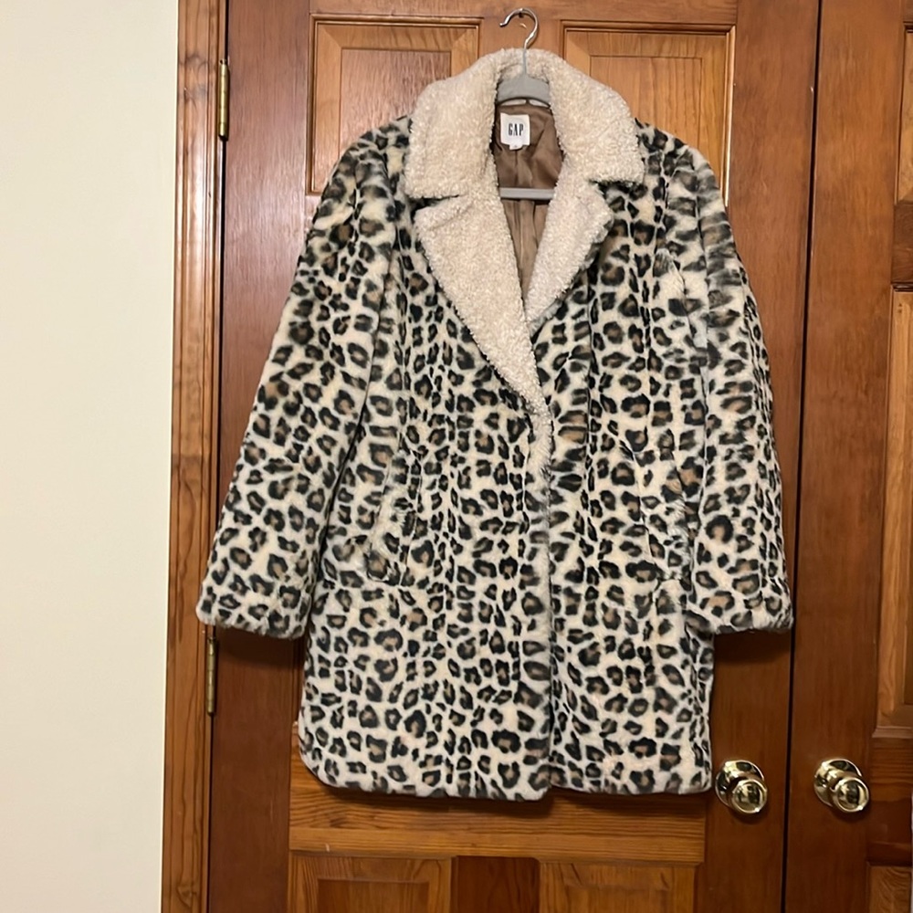 Gap Faux Fur Leopard Print Coat Medium